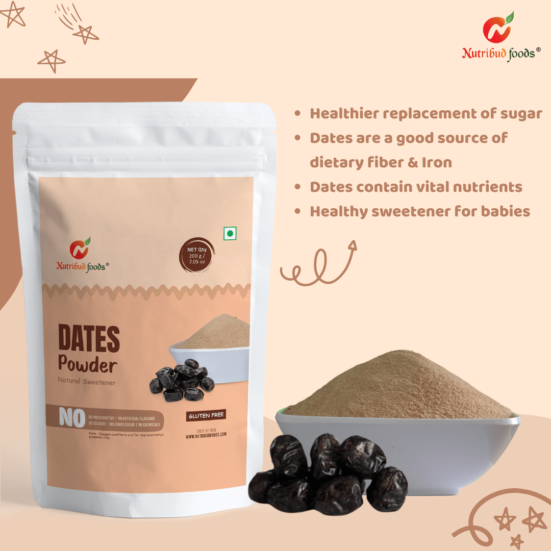 Dates Powder (Natural Sweetener) - Pack of 1 (200g) - Nutribud Foods