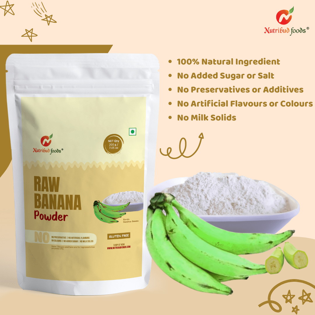 Raw Banana Powder (Kerala Nendran Banana) - Pack of 1 (200g) - Nutribud Foods