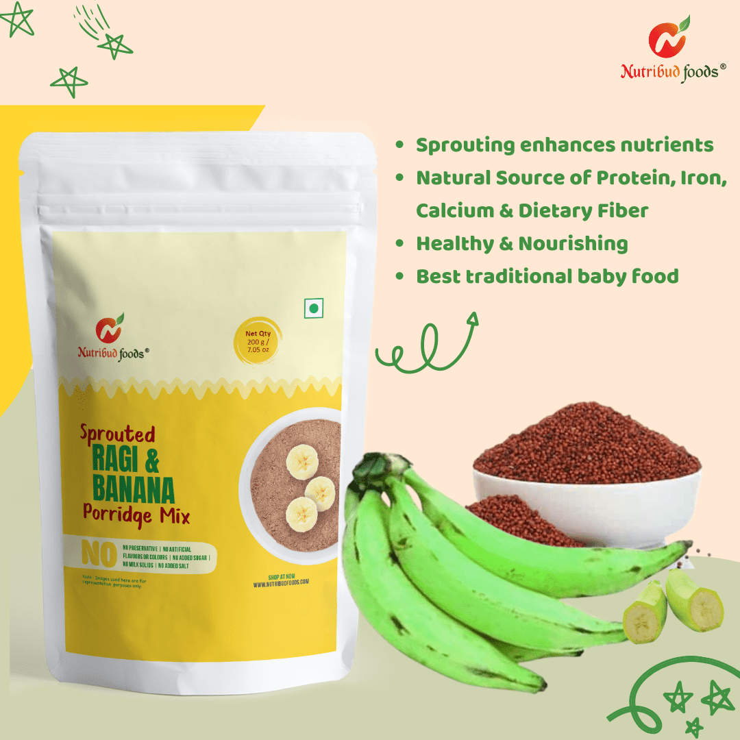 Sprouted Ragi and Banana Porridge Mix - Pack of 1 (200g) - Nutribud Foods