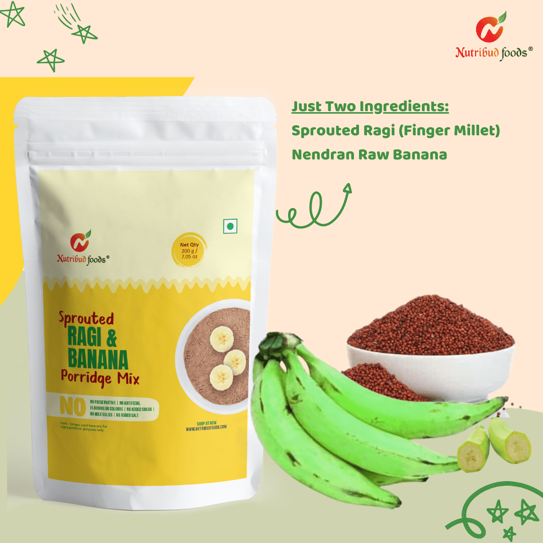 Sprouted Ragi and Banana Porridge Mix - Pack of 1 (200g) - Nutribud Foods