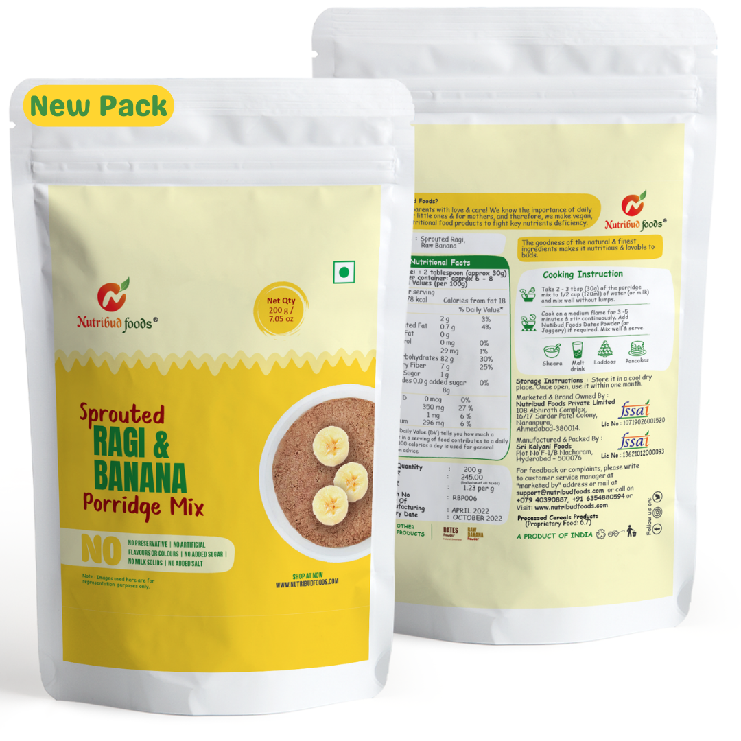 Sprouted Ragi and Banana Porridge Mix  -- Pack of 1, 200g