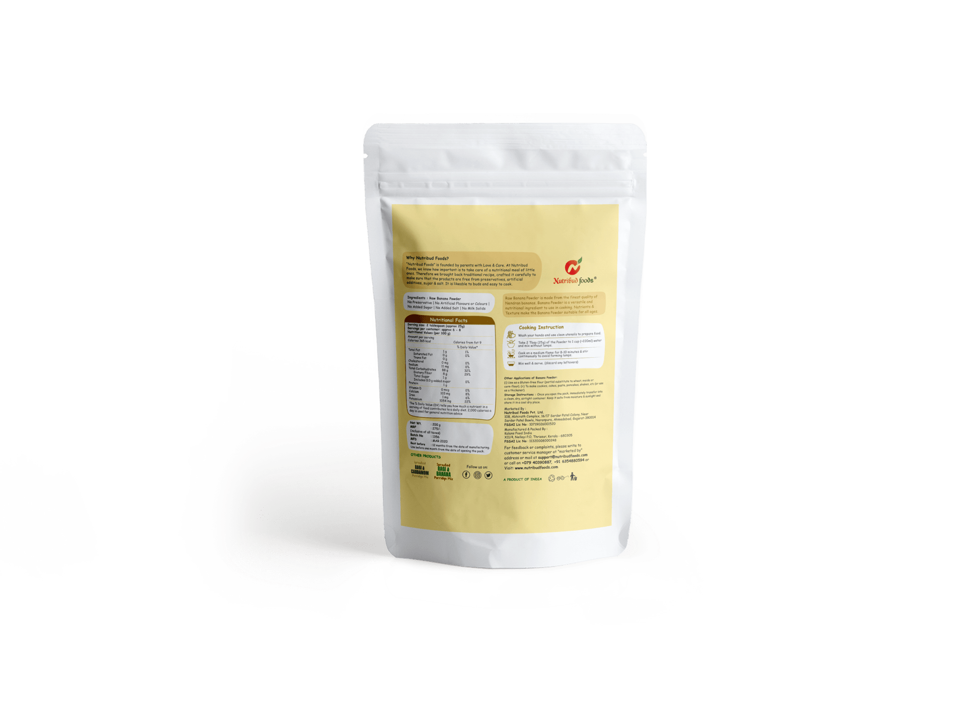 Raw Banana Powder (Kerala Nendran Banana) - Pack of 1 (200g) - Nutribud Foods