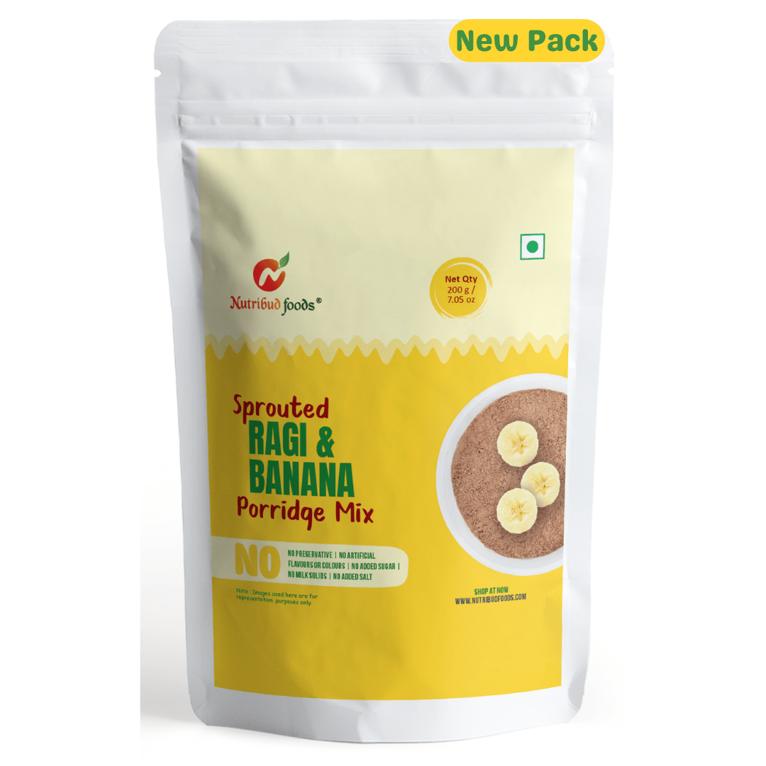 Sprouted Ragi and Banana Porridge Mix - Pack of 1 (200g) - Nutribud Foods