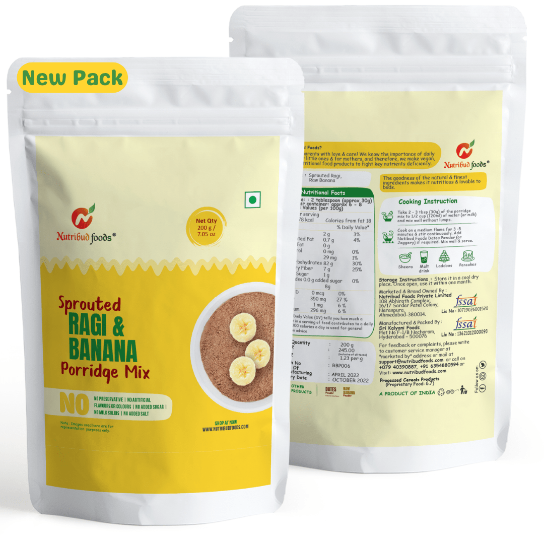 Sprouted Ragi and Banana Porridge Mix - Pack of 1 (200g) - Nutribud Foods
