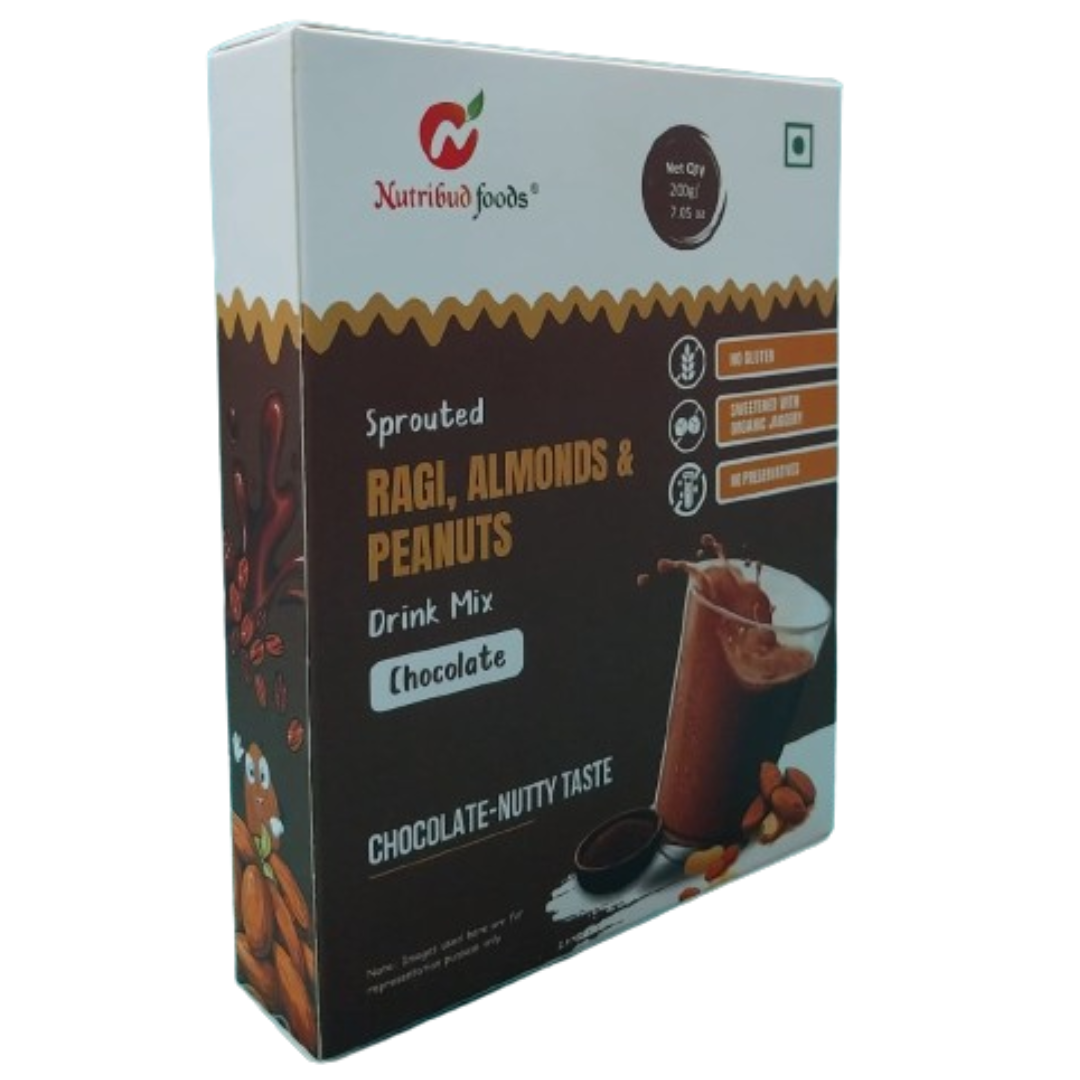 Sprouted Ragi, Almonds & Peanuts Drink Mix (Chocolate) -- Pack of 1, 200g