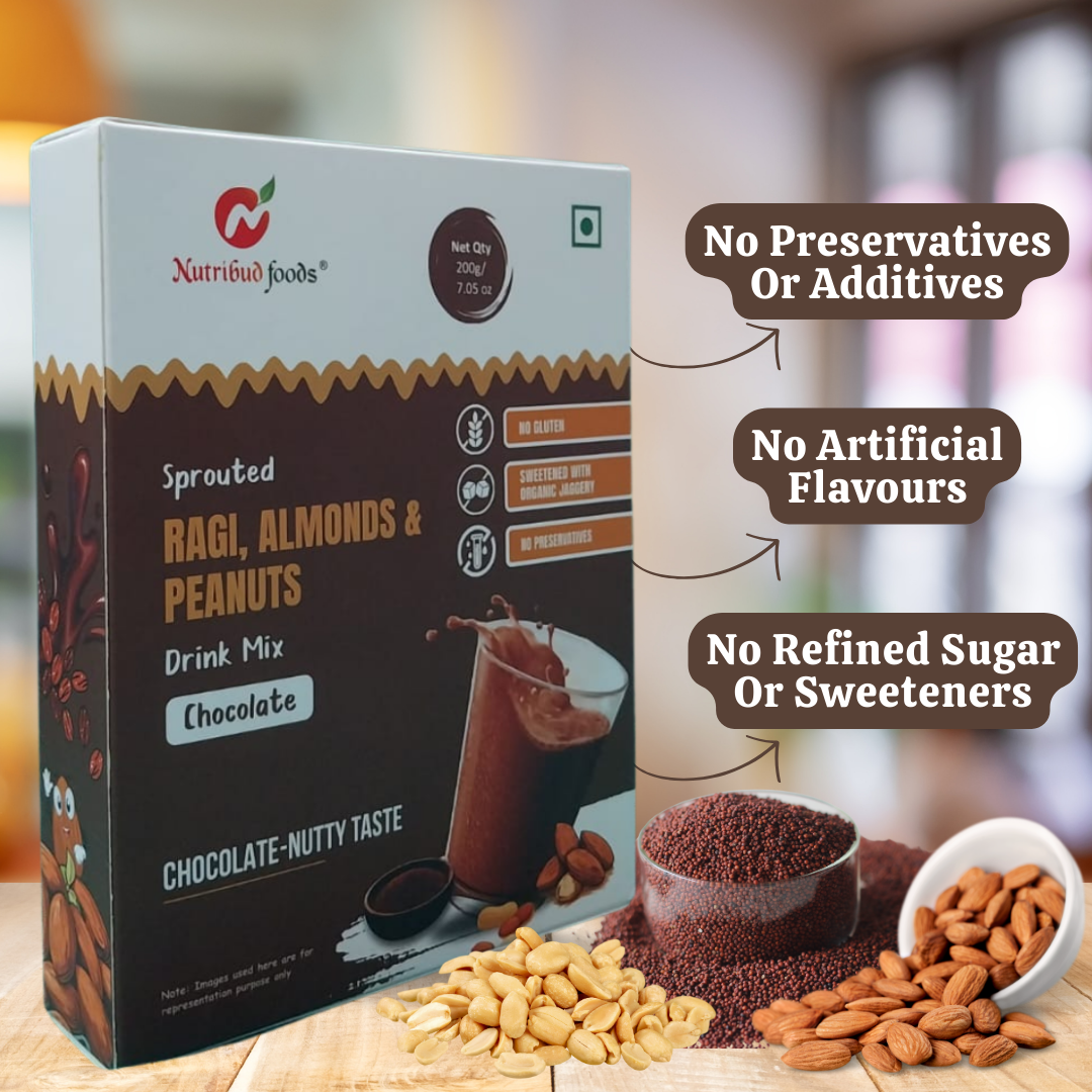 Sprouted Ragi, Almonds & Peanuts Drink Mix (Chocolate) -- Pack of 1, 200g