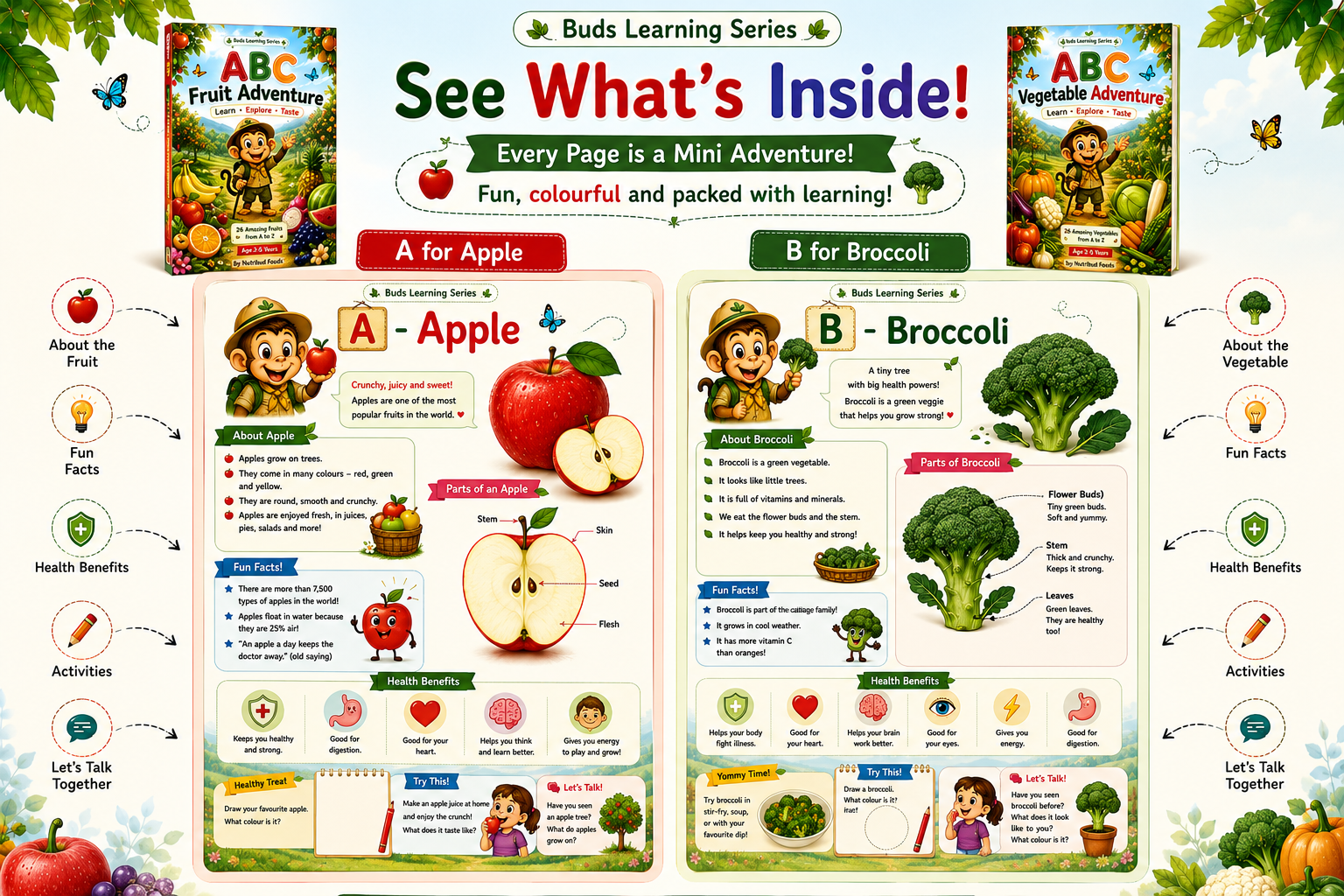 ABC Fruit Adventure + ABC Vegetable Adventure | Educational Books for Kids (Ages 2–5) | Buds Learning Series by Nutribud Foods® - Nutribud Foods