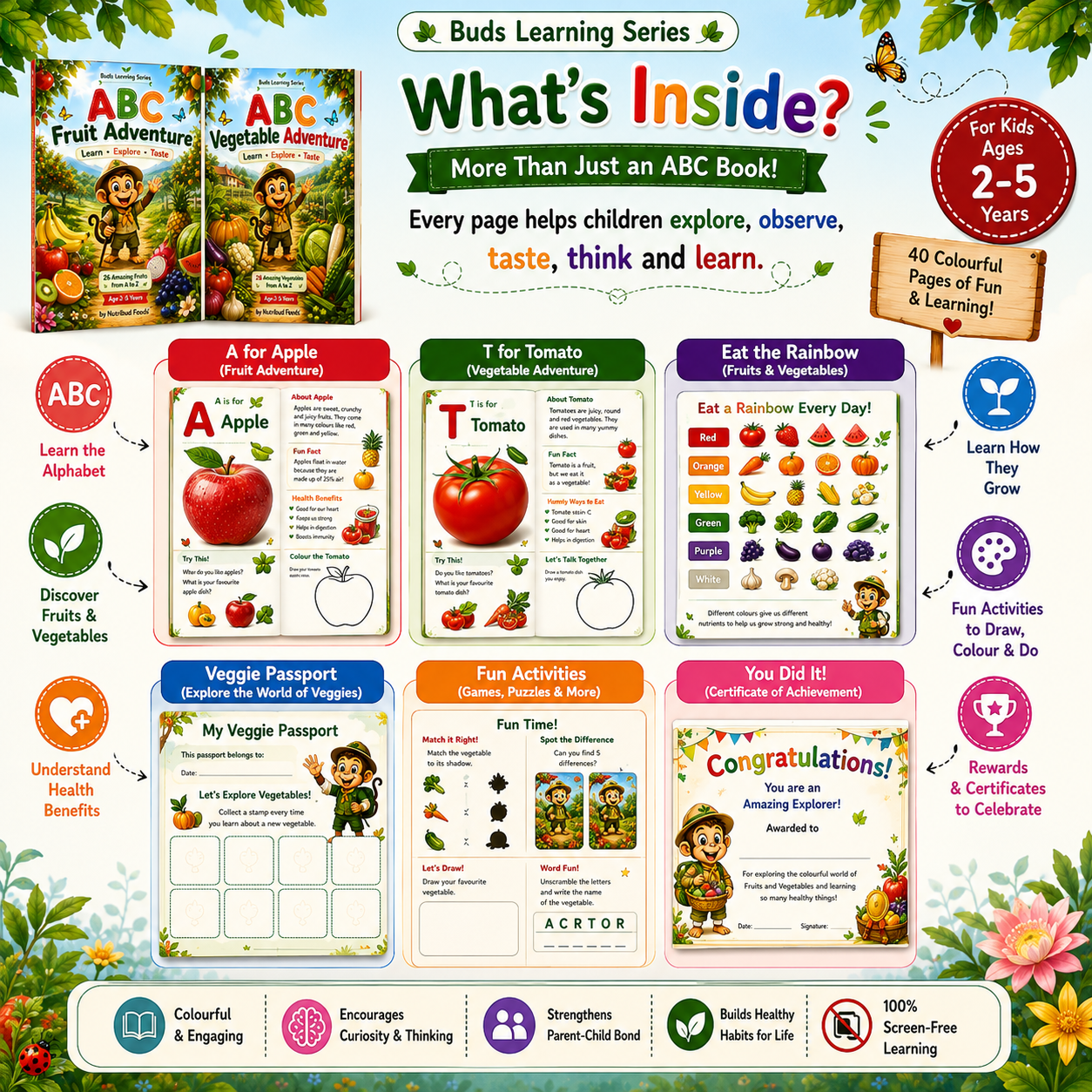 ABC Fruit Adventure + ABC Vegetable Adventure | Educational Books for Kids (Ages 2–5) | Buds Learning Series by Nutribud Foods® - Nutribud Foods