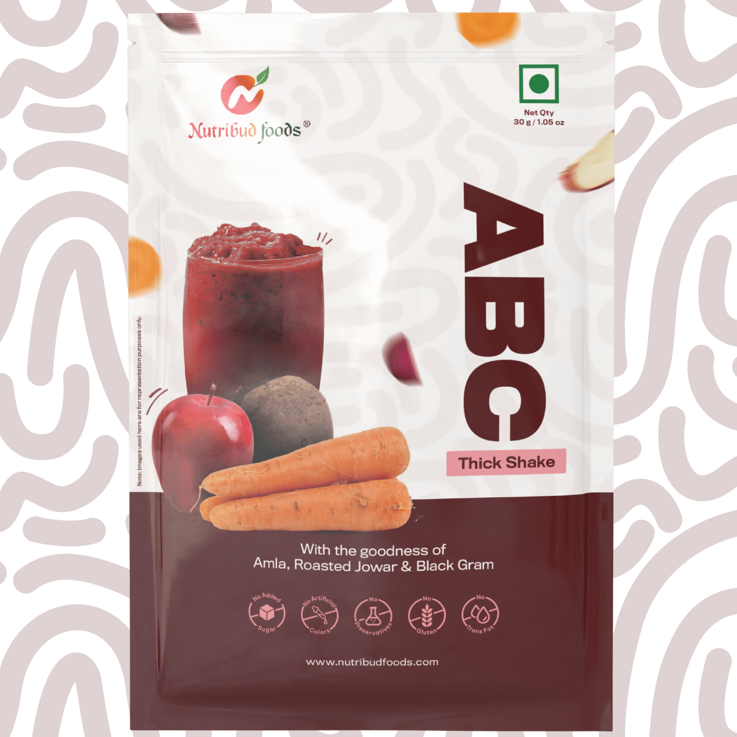 ABC Thick Shake - 30g | Goodness of Apple, Beetroot, Carrot, Jowar, Black Gram, Amla - Nutribud Foods