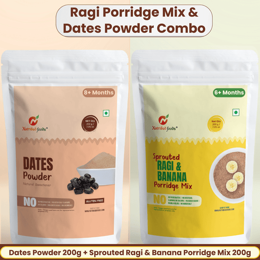 Combo Pack - Sprouted Ragi & Banana Porridge Mix (200g) | Dates Powder (200g) - Nutribud Foods