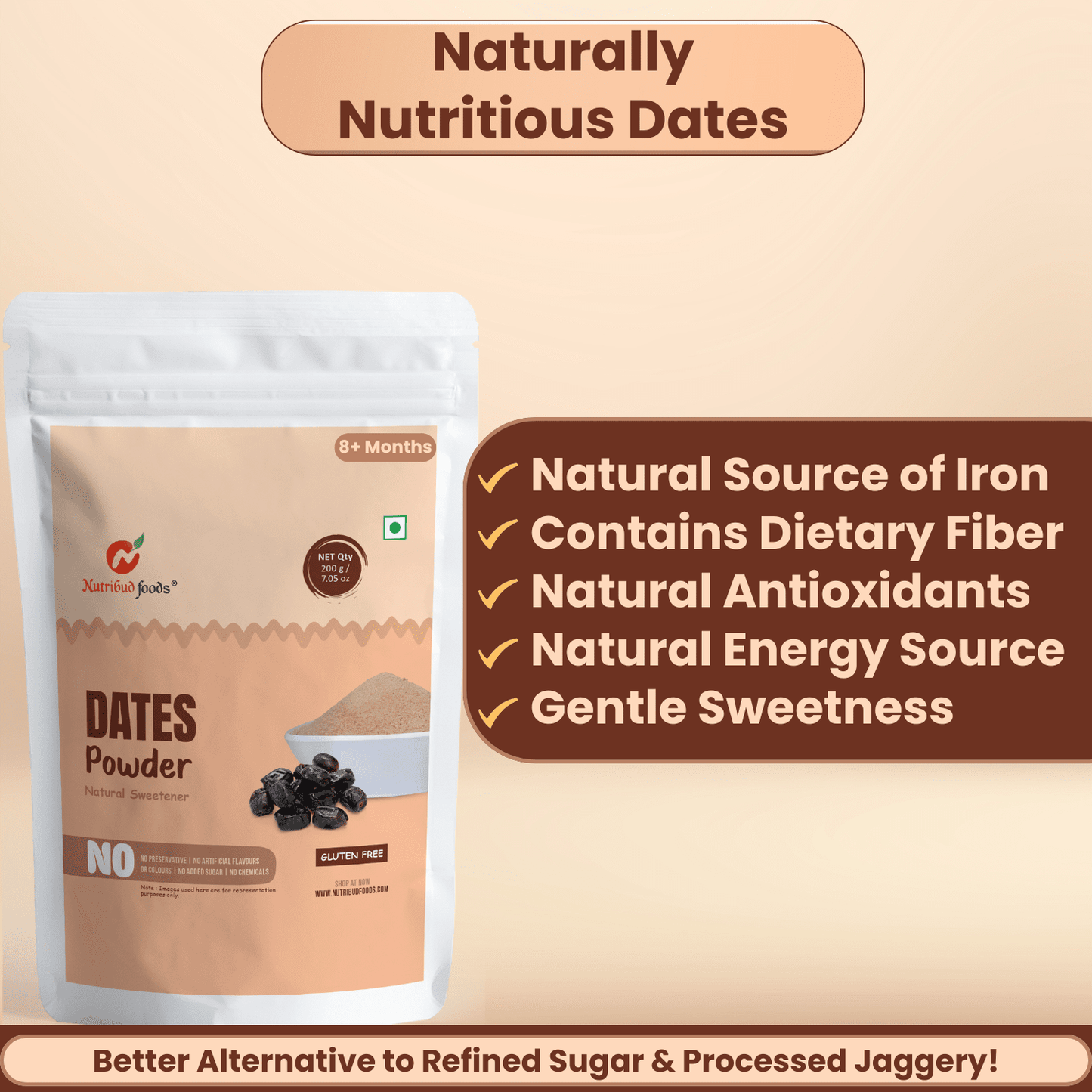 Dates Powder (Natural Sweetener) | Pack of 2 (200g Each) - Nutribud Foods