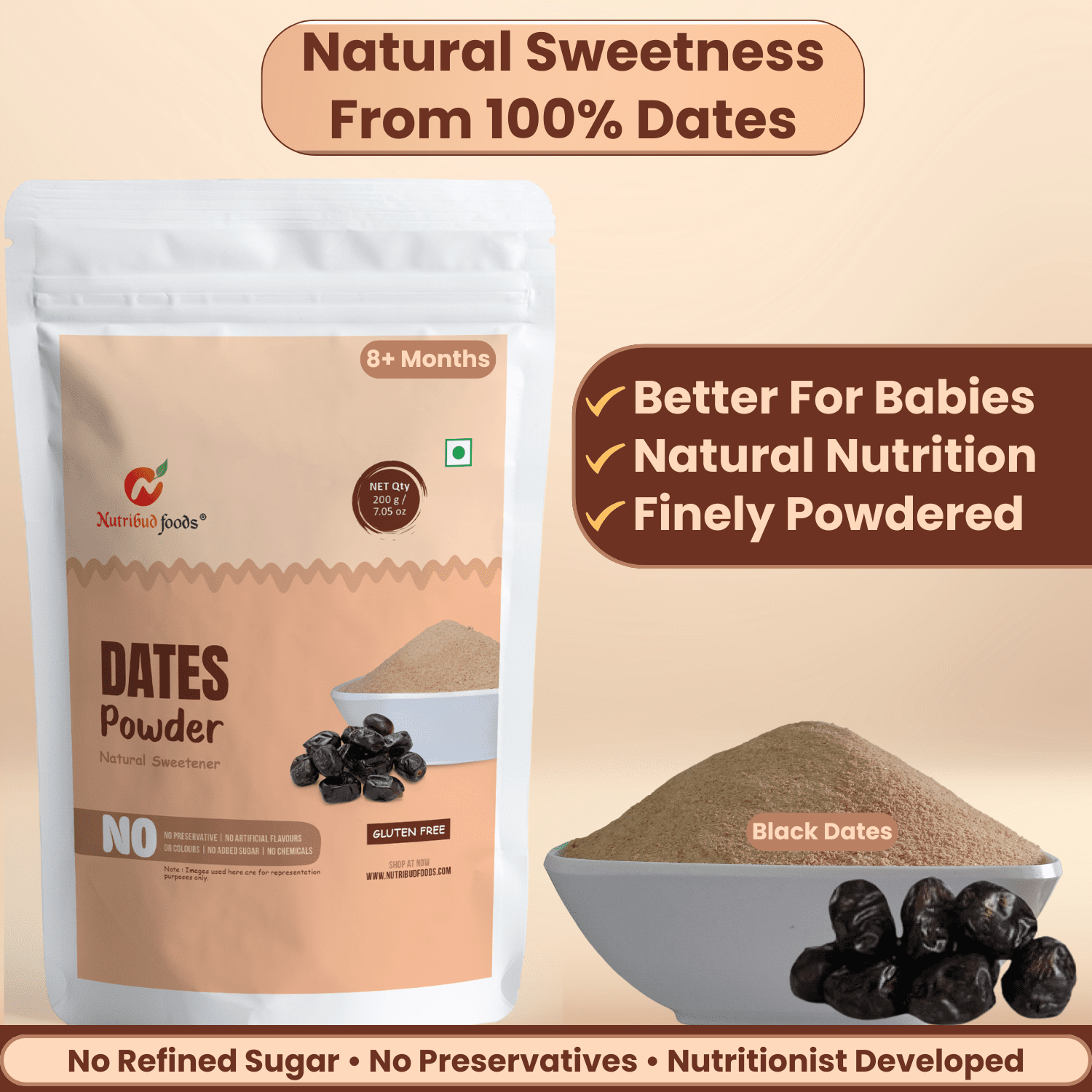 Dates Powder (Natural Sweetener) | Pack of 200g – Nutribud Foods