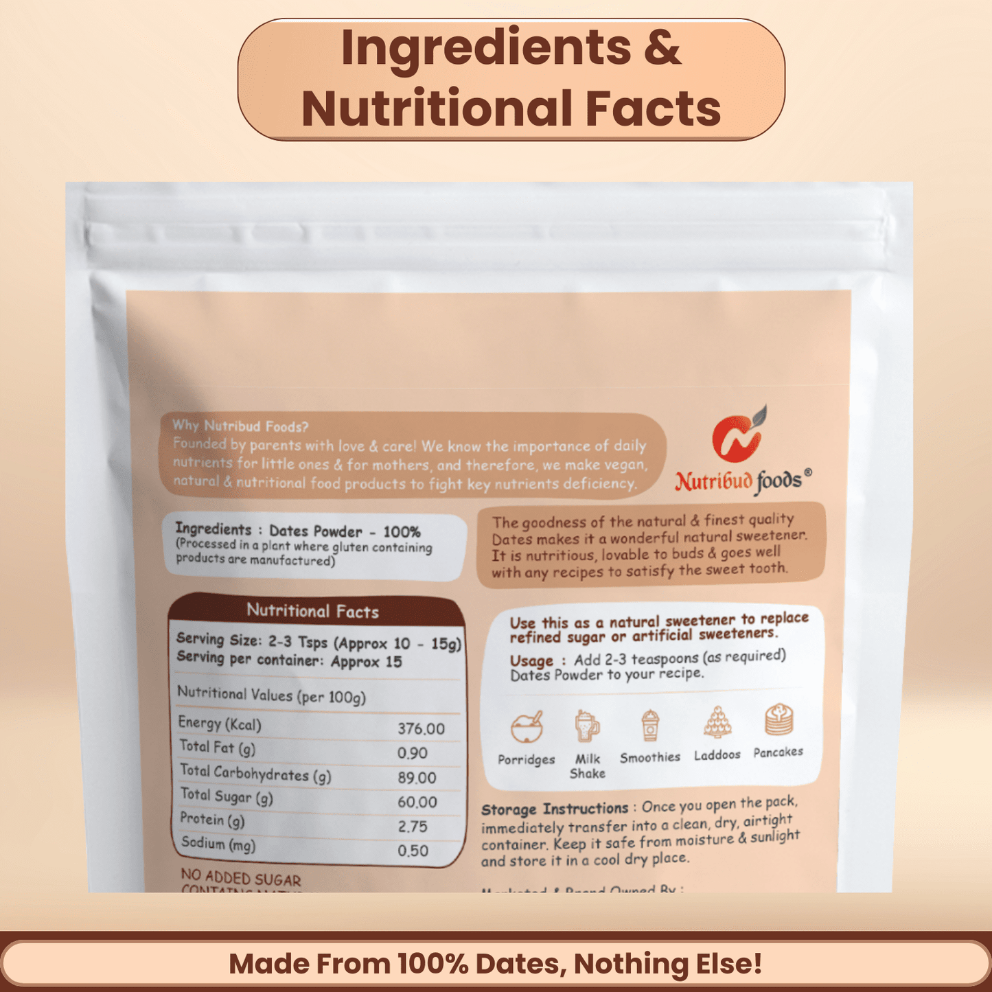 Dates Powder (Natural Sweetener) | Pack of 2 (200g Each) - Nutribud Foods