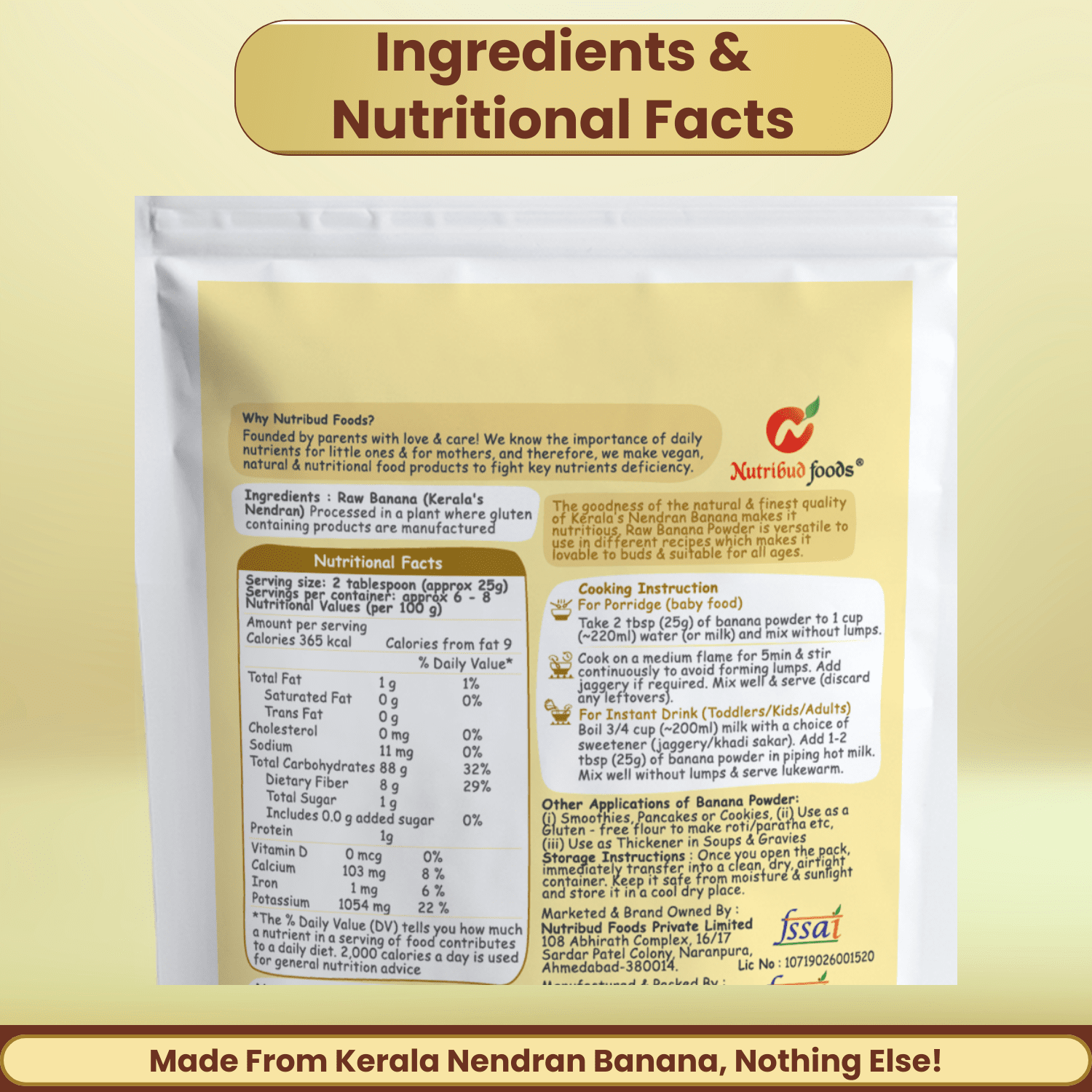 Raw Banana Powder (Kerala Nendran Banana) | Pack of 2 (200g Each) - Nutribud Foods
