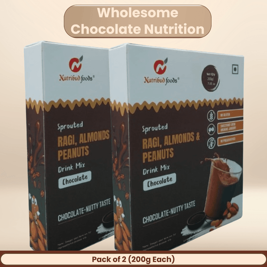 Sprouted Ragi, Almonds & Peanuts Drink Mix (Chocolate) | Pack of 2 (200g Each) - Nutribud Foods