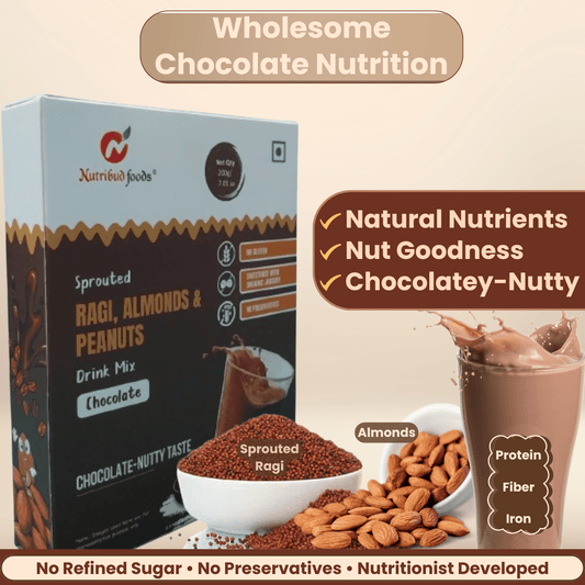 Sprouted Ragi, Almonds & Peanuts Drink Mix (Chocolate) | Pack of 200g - Nutribud Foods