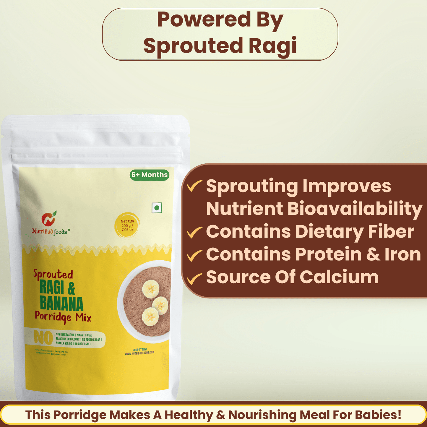 Sprouted Ragi and Banana Porridge Mix | Pack of 2 (200g Each) - Nutribud Foods