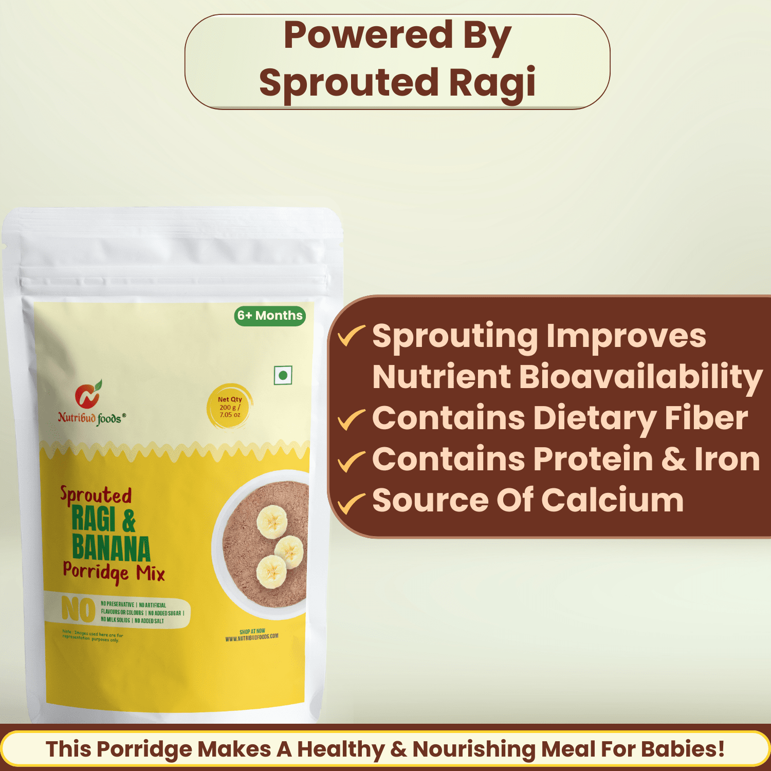 Sprouted Ragi and Banana Porridge Mix | Pack of 2 (200g Each) - Nutribud Foods