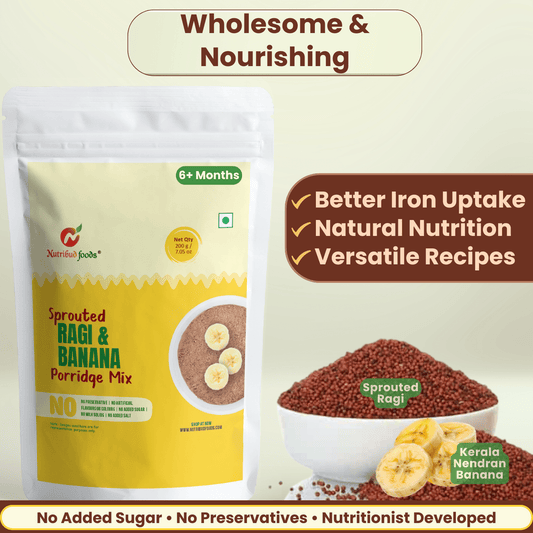 Sprouted Ragi and Banana Porridge Mix | Pack of 2 (200g Each) - Nutribud Foods